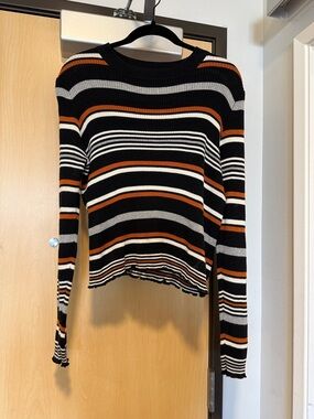 bp Striped Long Sleeve Tee in Black, White, Gray, and Orange